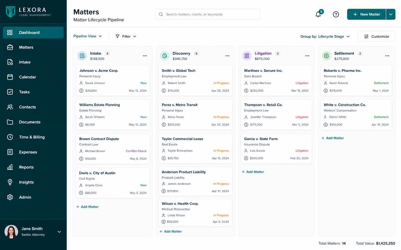 Litify matter management view