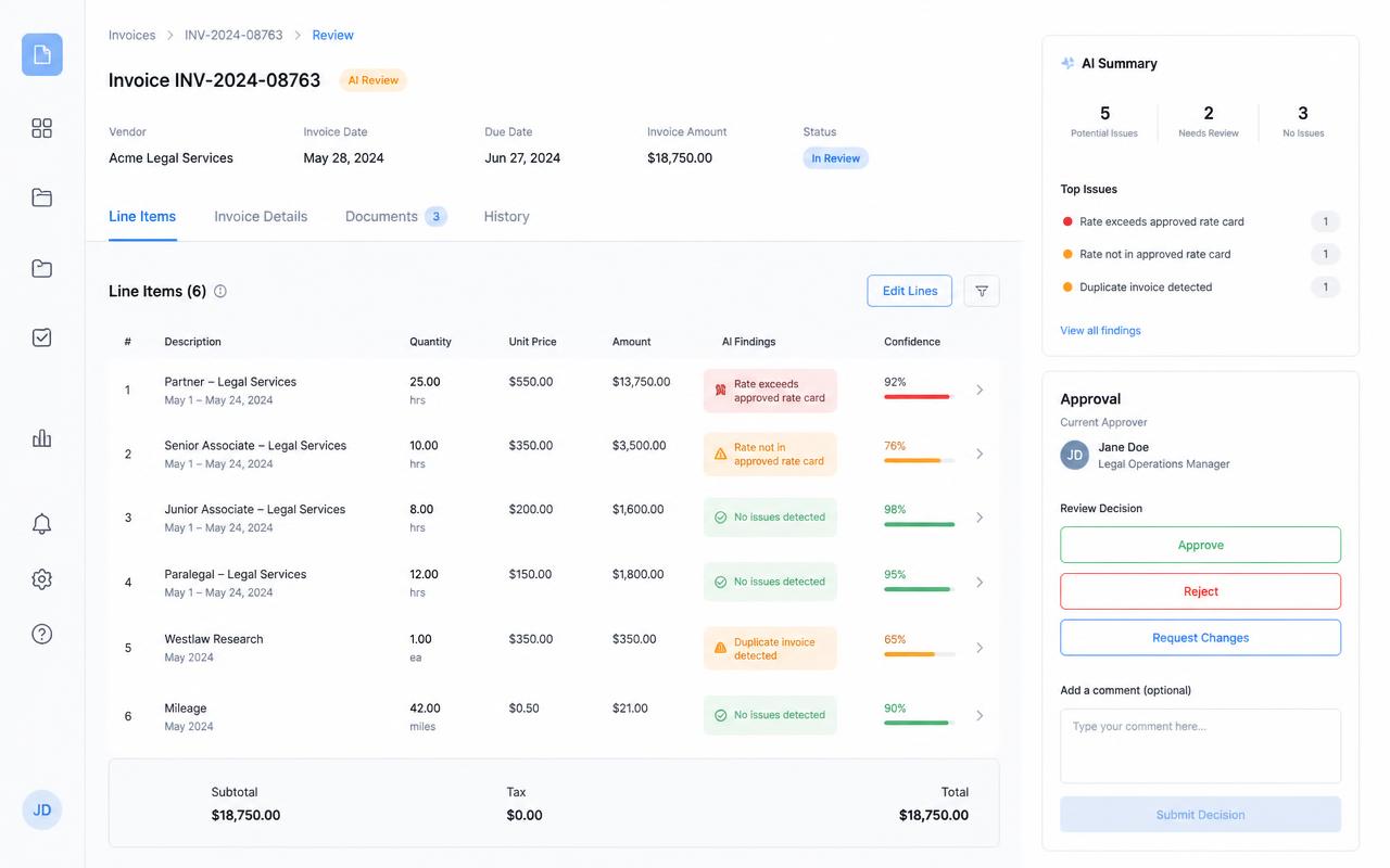 Brightflag matter management view