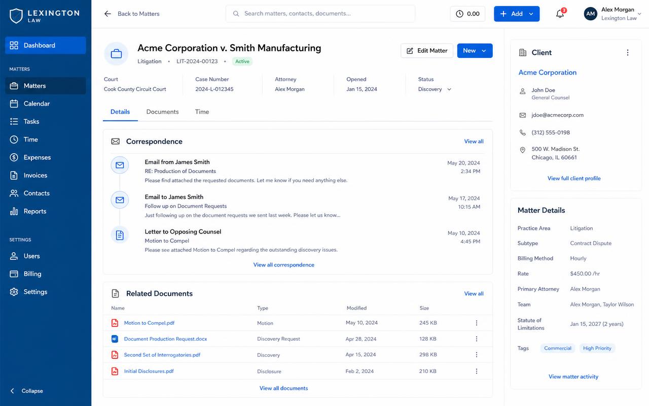 LEAP matter management view