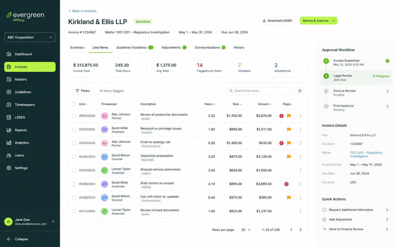 Legal Tracker billing view