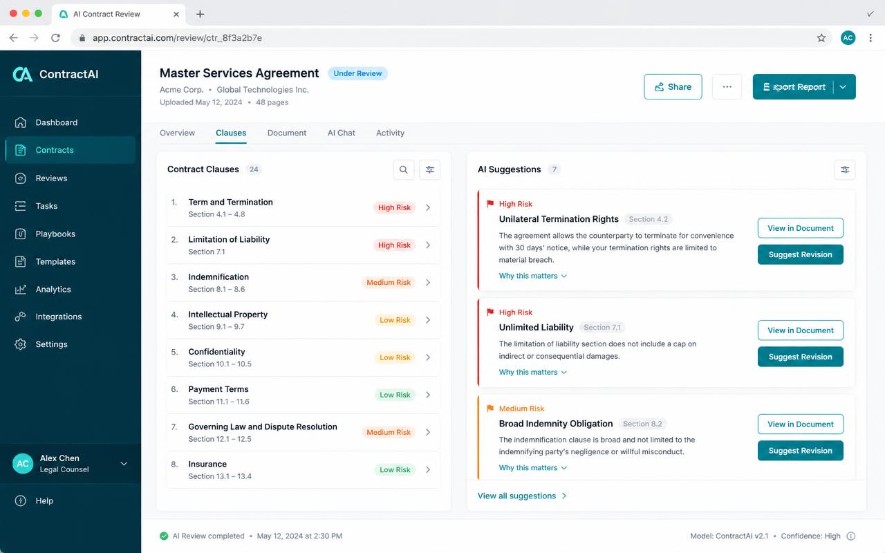 Wordsmith AI matter management view